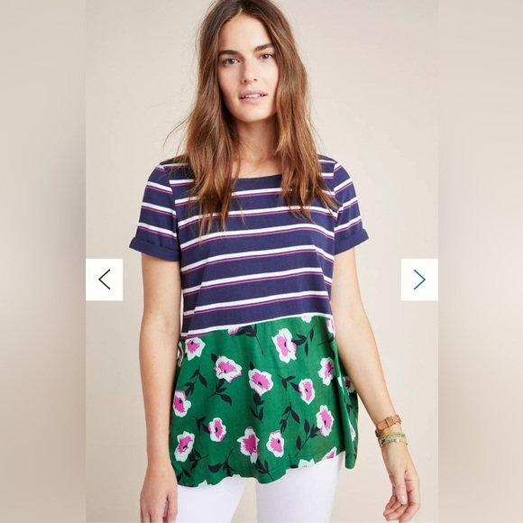Anthropologie Tops - Anthropologie Sonja Stripes & Florals Short Sleeve Top N32